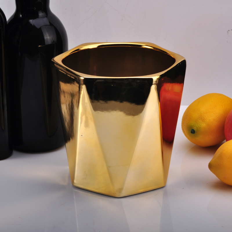 colore Oro esagonale candela vaso di ceramica
