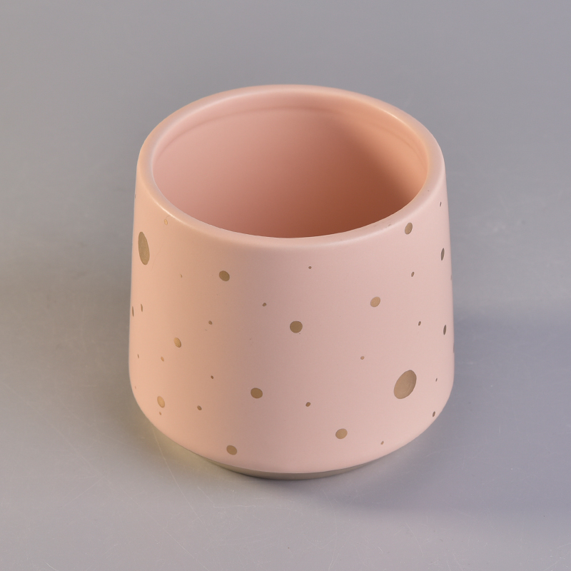 Commercio all'ingrosso di vasi di candela in ceramica dal design unico con stampa a pois d'oro
