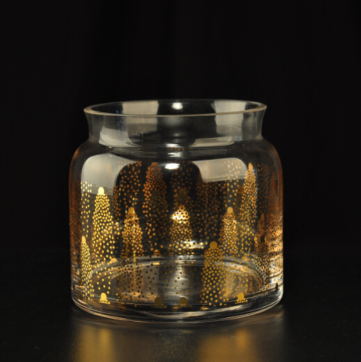 Golden Classic Style Printing Glass Candle Holders