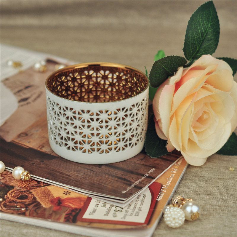 Golden Glazed Inside Ceramic Candle Holder With Hole