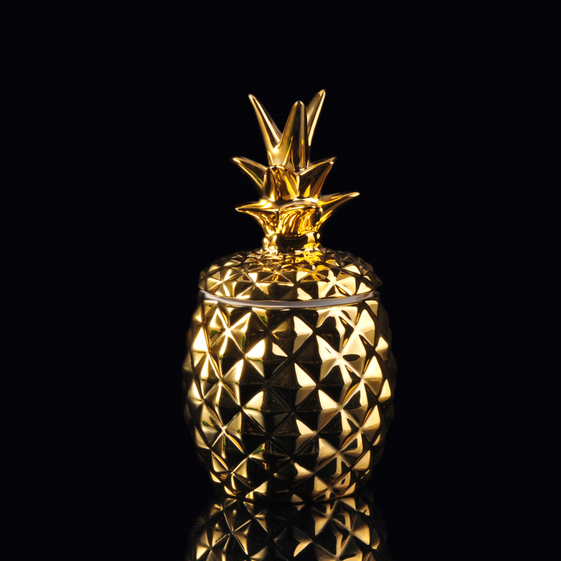 Oro eletroplating portacandele ananas vaso di candela con coperchio