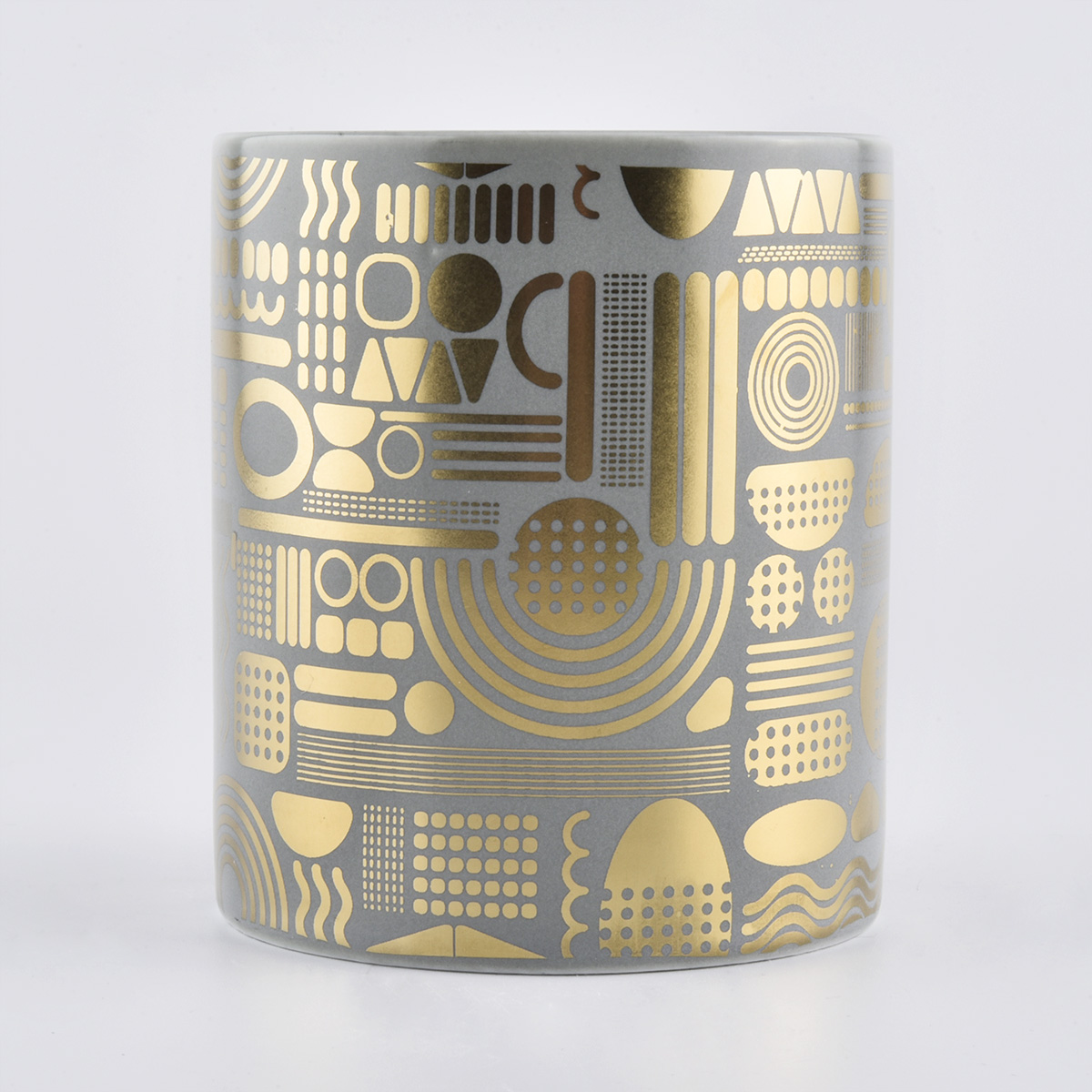 Portacandele grigio in ceramica con decoro oro