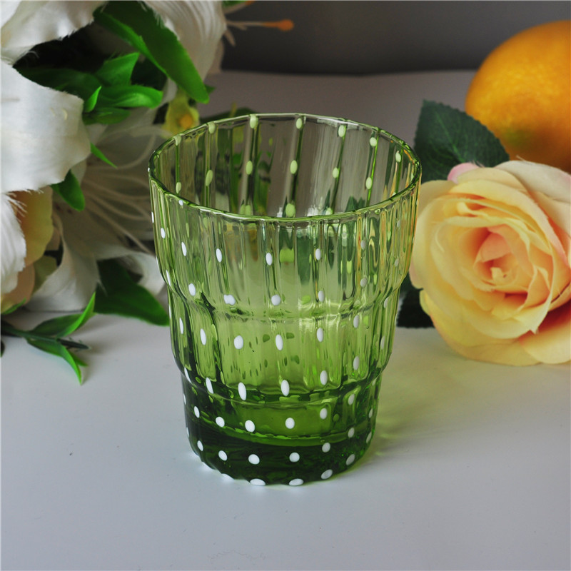 Green Color Mouth Blown Glass Candle Jar