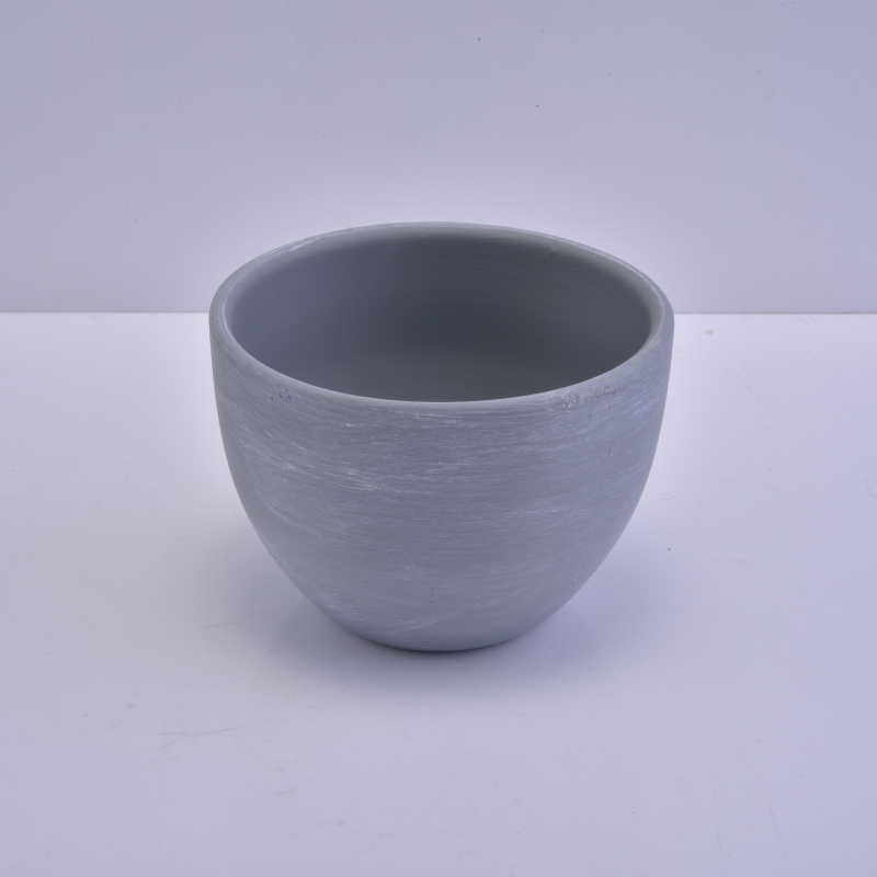 Contenitore grigio rotondo portacandele in ceramica