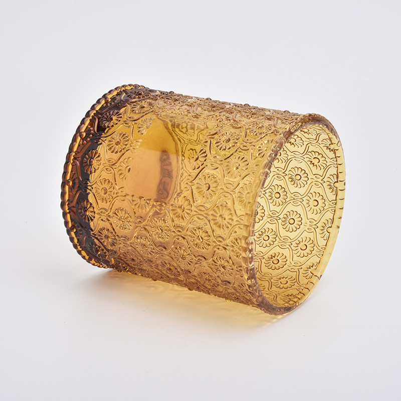 H berbentuk pemegang lilin kaca amber dengan penutup kaca