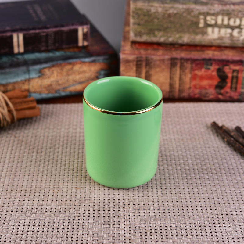 Handbemalung Goldfelge grün Keramik Kerzenständer