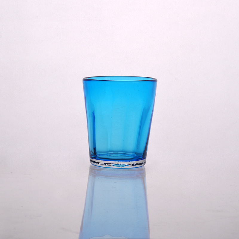 Portacandele di vetro blu a mano