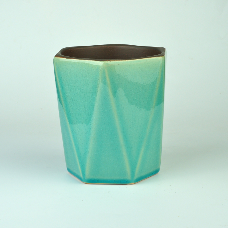 Forma hexagonal sostenedor de vela de cerámica vidriada con diferentes colores disponibles