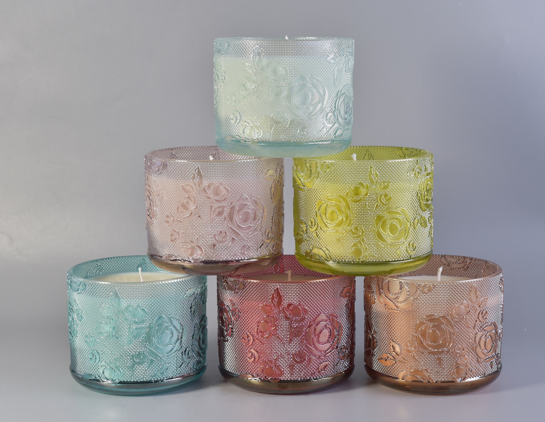 High Qulaity Rose Textured Glass Candle Jars Wholesale