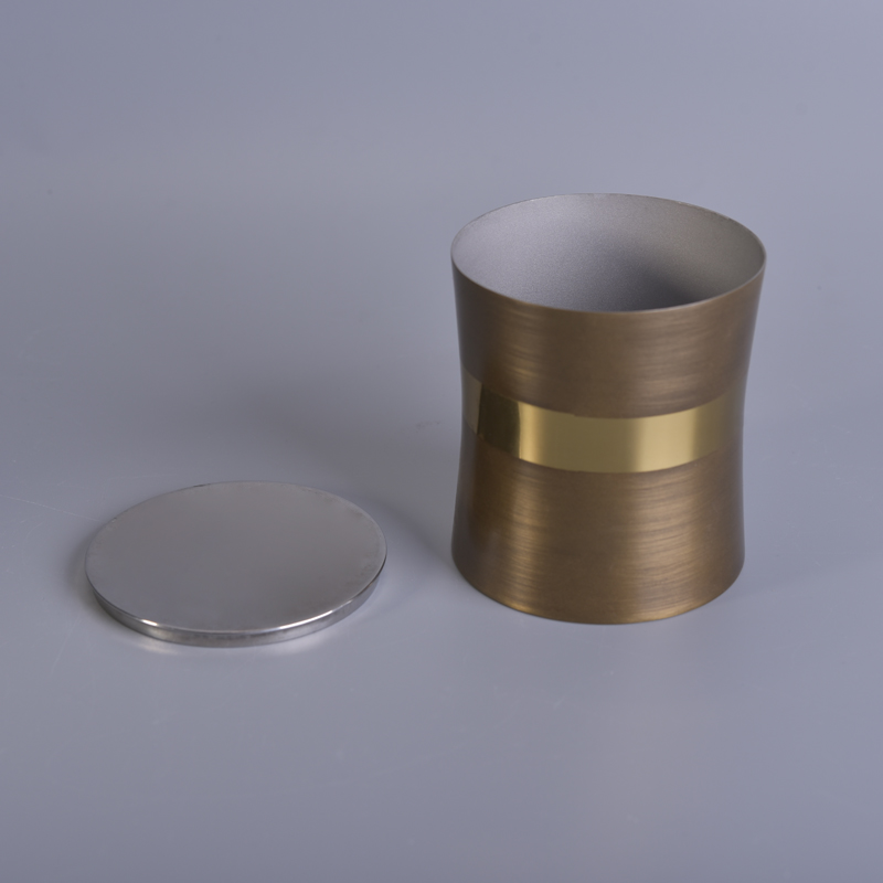 高品质镀铜色灌蜡带盖不锈钢蜡烛罐