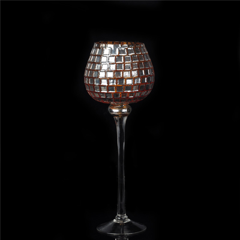 High stemware glass mosaic candle holder with electroplating