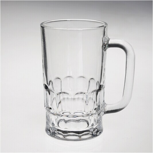 High white glass beer mug with handle