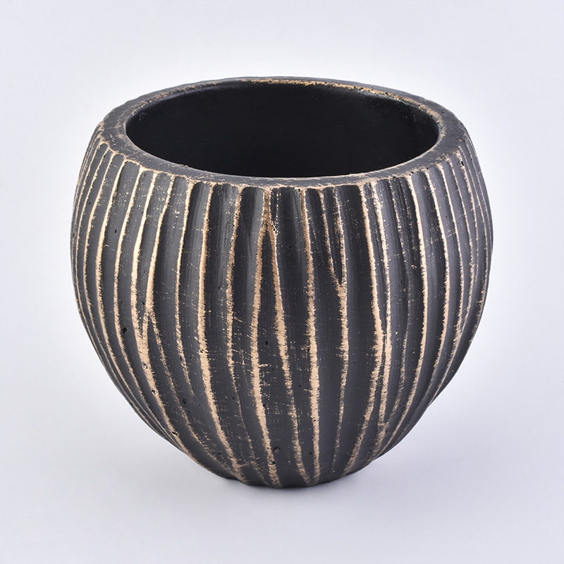 Hollow Coconut Lilin Ceramic Candle jar Black Stripe lilin holder
