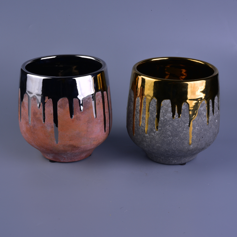 Rumah hiasan lilin seramik Jar Dengan Liquid Gold Rim Rendah MOQ