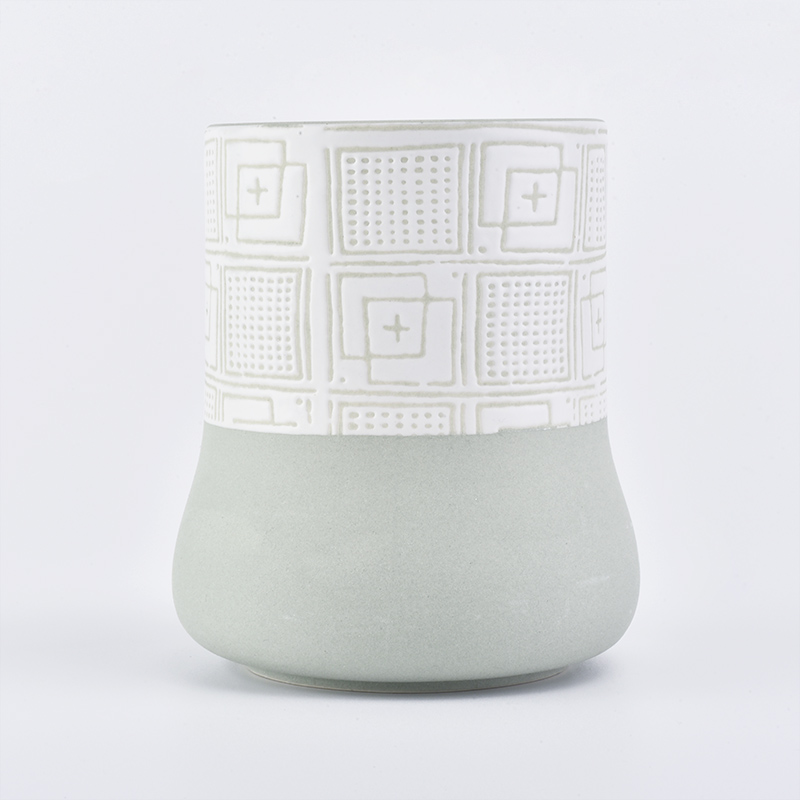 Cilindro de decoración del hogar redondo inferior tótem patrón verde cerámica vela jarra