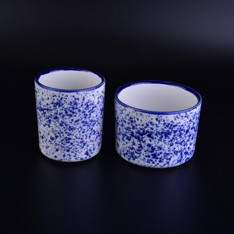 Home decorative blue pocking ceramic candle holders