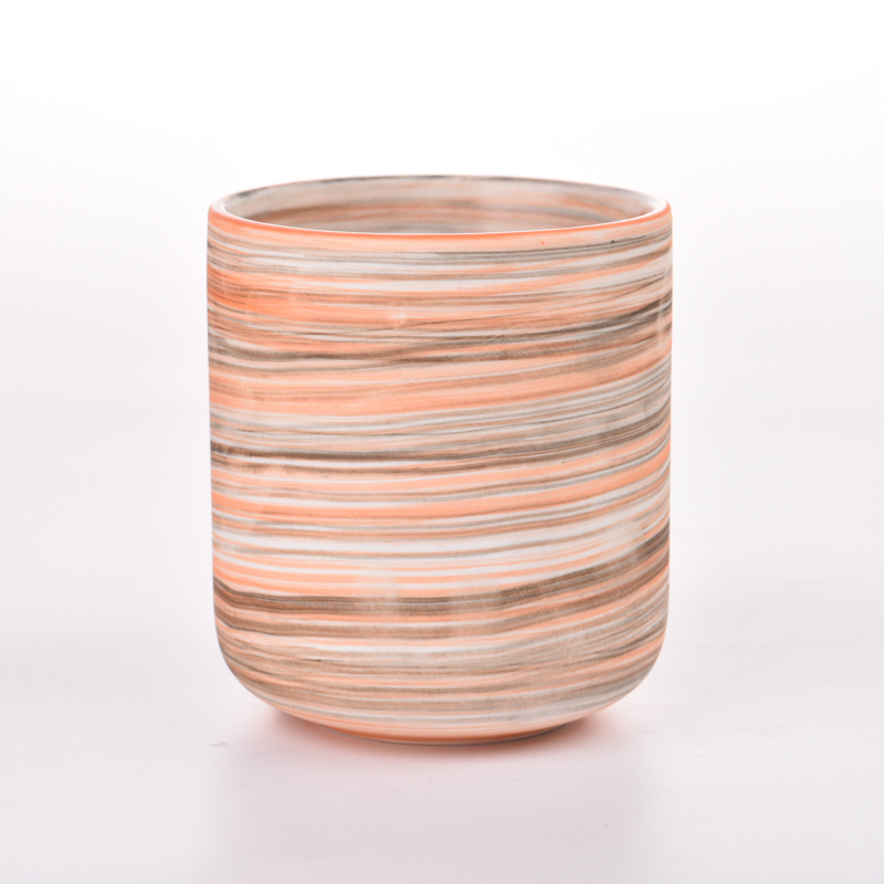 Hot sale 13oz elegant stripe ceramic candle holder wholesale