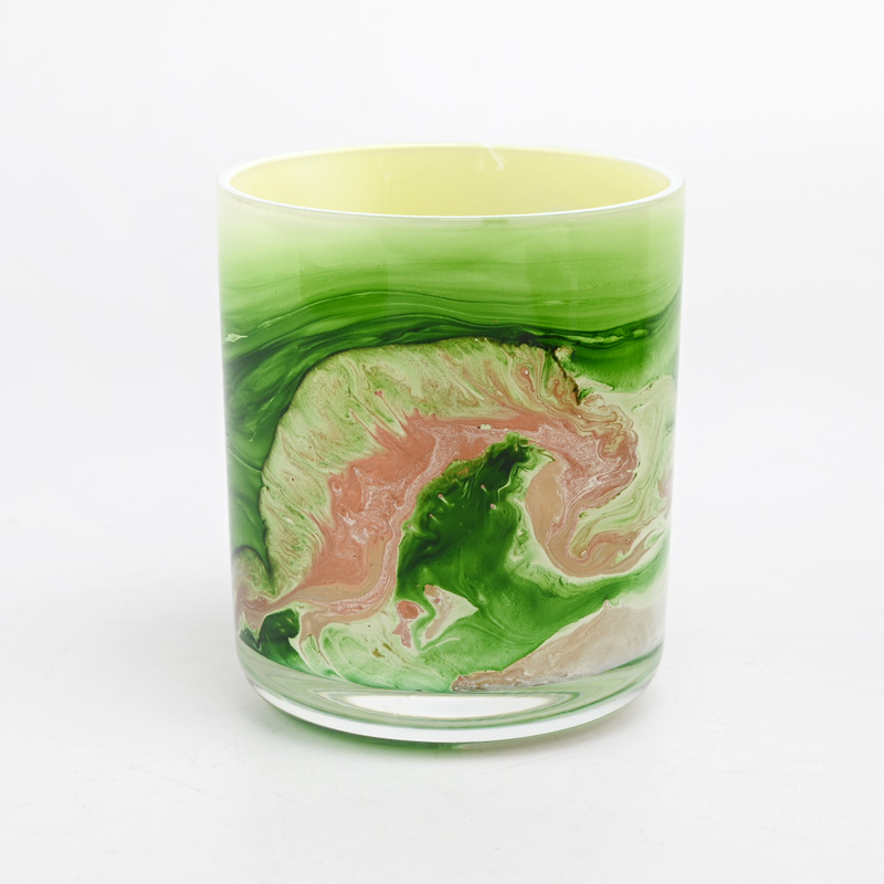 Hot sale 390ml green glass candle jar with round bottom