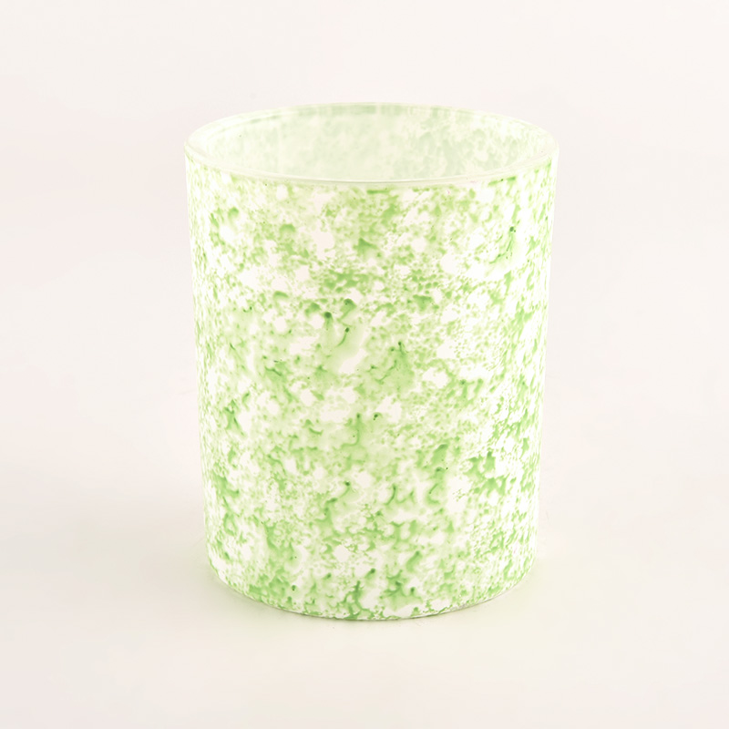 Hot sale  elegant green glass candle jars with snowflake pattern wholesale