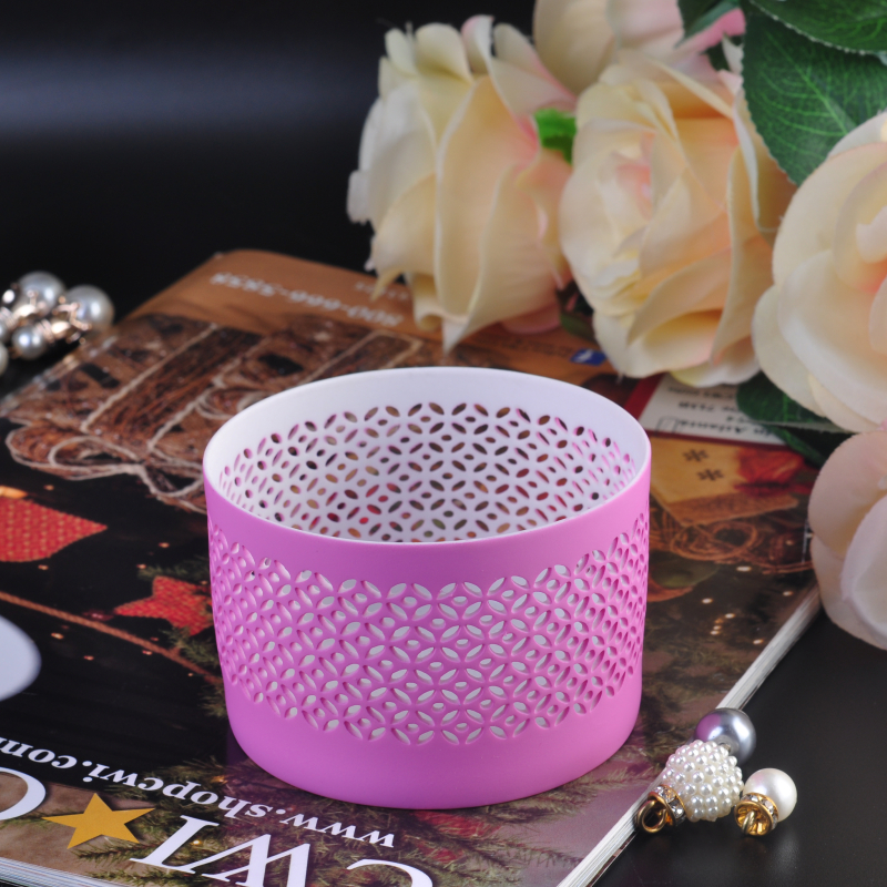 Hot sale pink color spraying ceramic candle holder