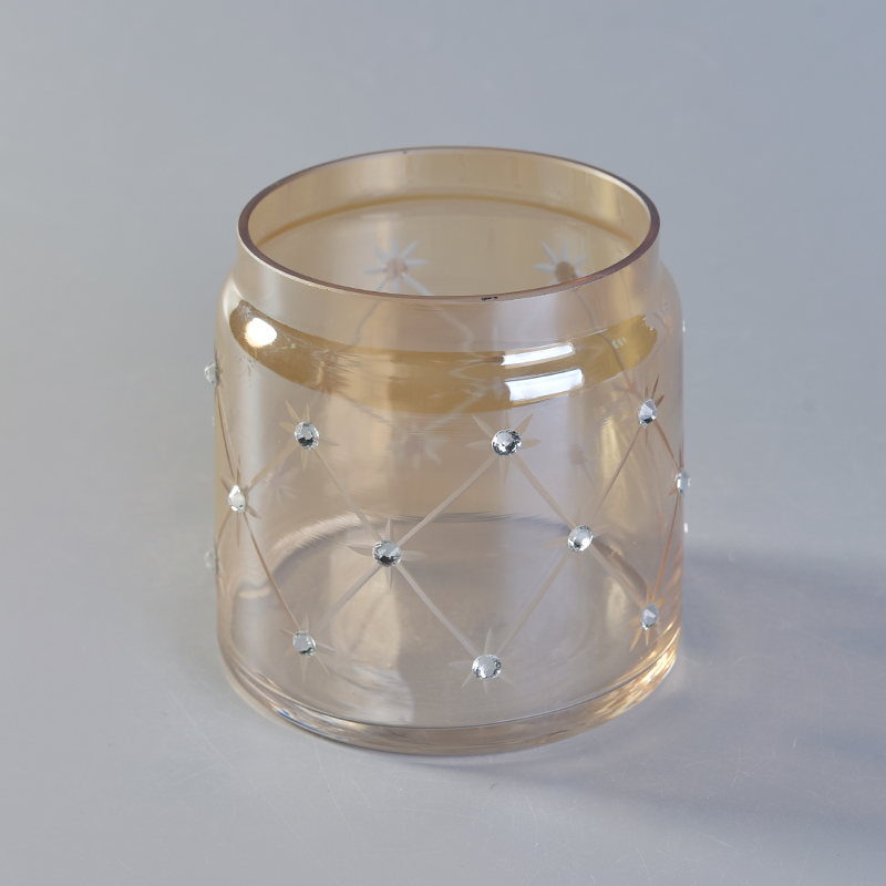 Bougeoirs en verre à placage ionique avec décoration au laser et diamant
