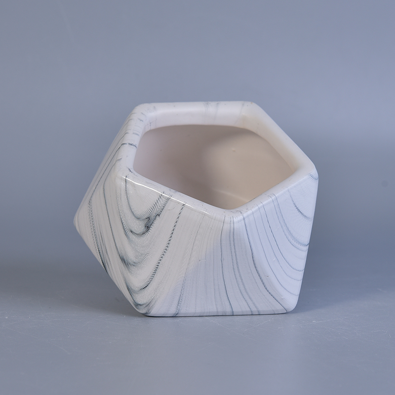 Irregular diamond design marble ceramic candle jars with water transfer