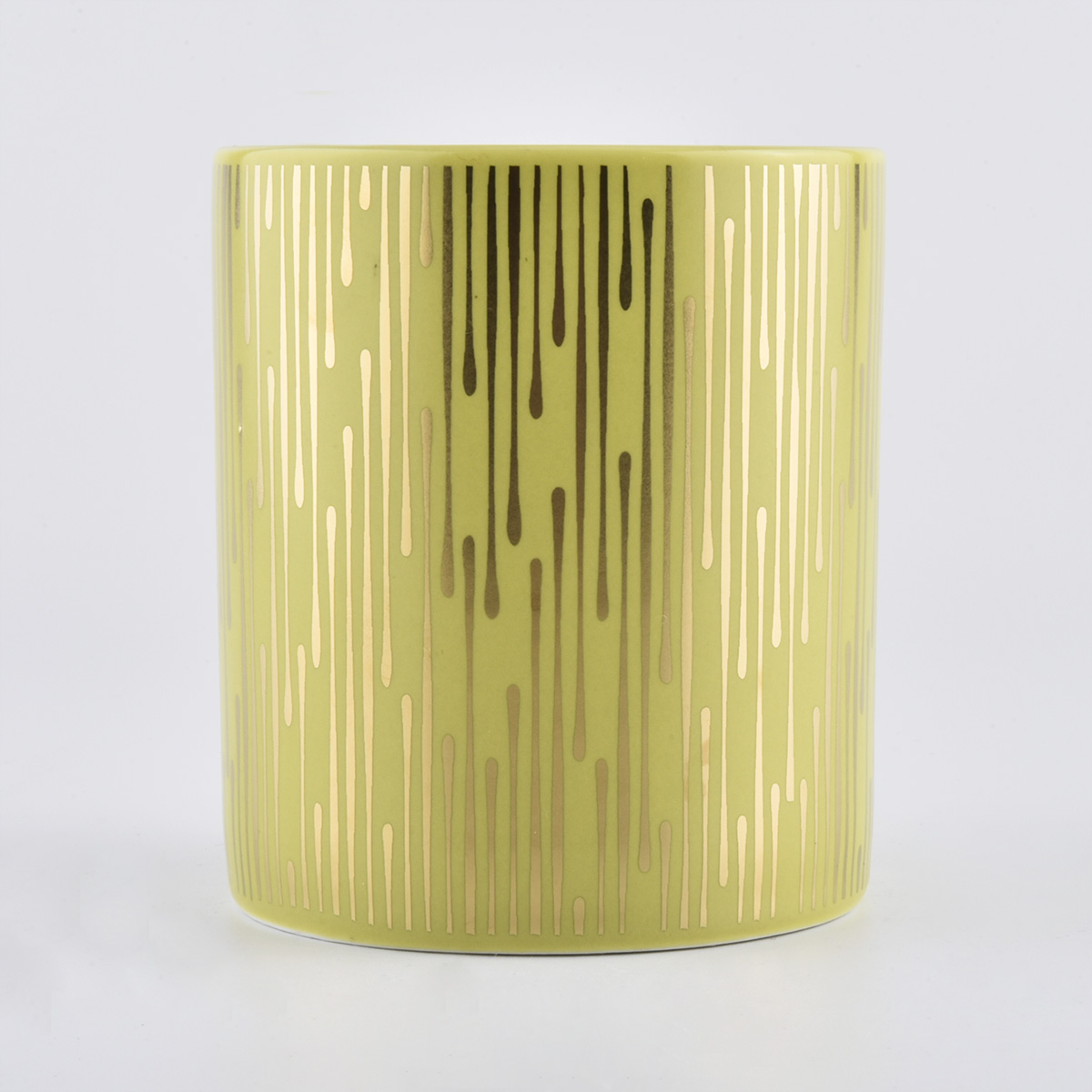 Contenedor de vela de cerámica dorada de cuero con tapa de cerámica