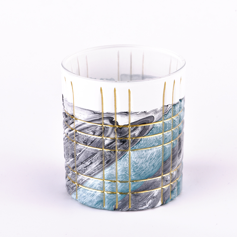 豪华10盎司玻璃美丽的图案蜡烛罐，用于家居装饰批发