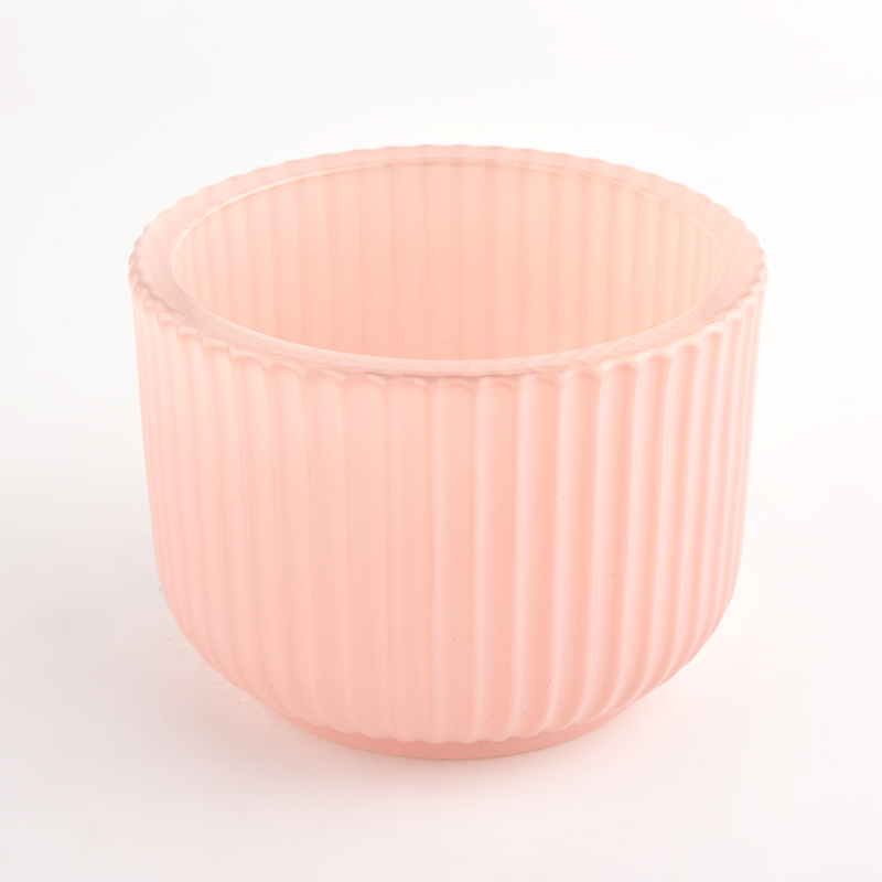 Luxury 12oz pink stripe empty glass vessels for candles supplier