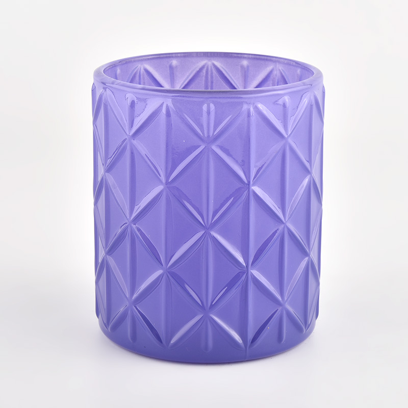 Luxus 14oz Präge Muster lila Glaskerzenhalter Großhandel