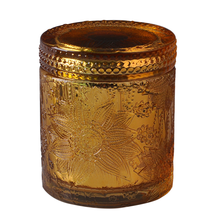 Luxury Embossed Glass Candle Jar With Glass Lid For Wax Making