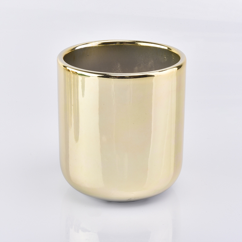 O ouro luxuoso galvanizou o suporte de vela cerâmico do fundo redondo 10oz venda popular a decoração home