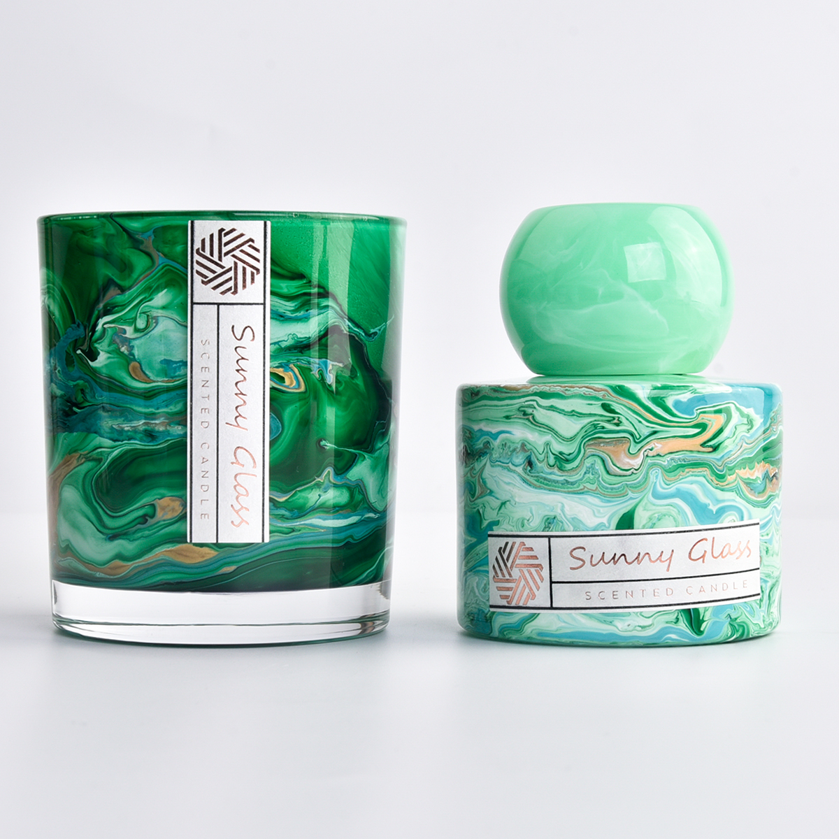 Luxury Home personalizado marmoreado verde vazio garrafa de difusor e jarra de vela de vidro