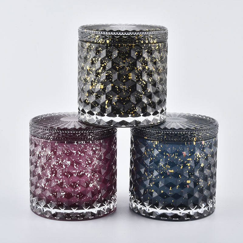 Pot de bougie en verre de coupe de diamant de décoration à la maison de luxe avec le couvercle