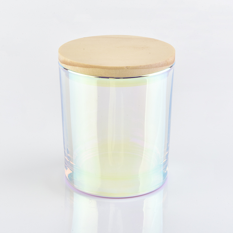 Vaso candela di vetro iridescente di lusso con coperchi