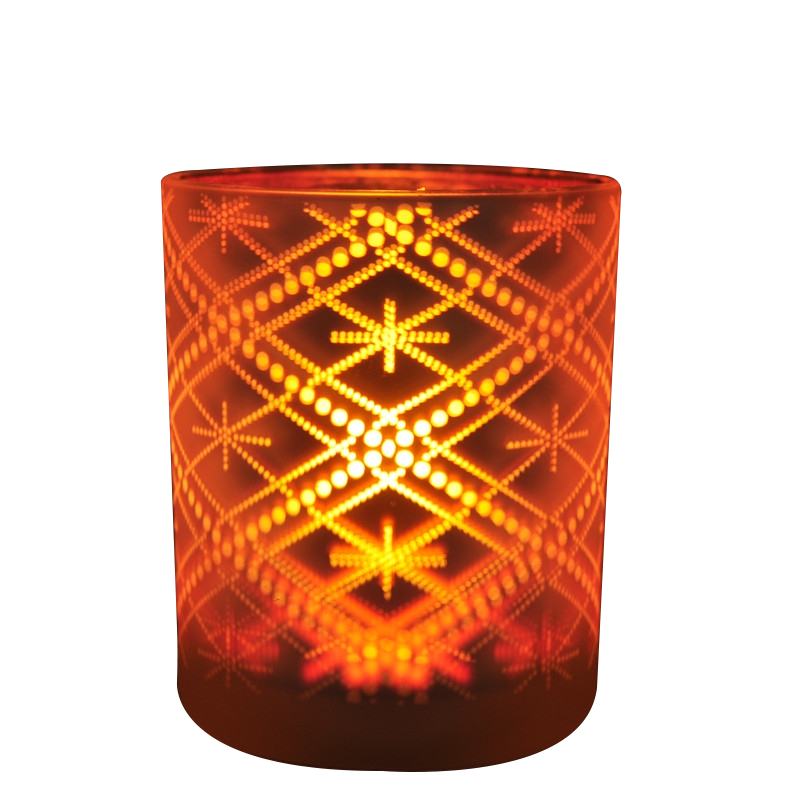 Tarros de vela de vidrio con patrón grabado láser de lujo