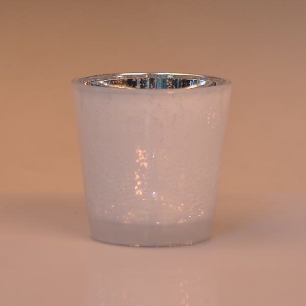 豪华V形白色坏银玻璃蜡烛罐