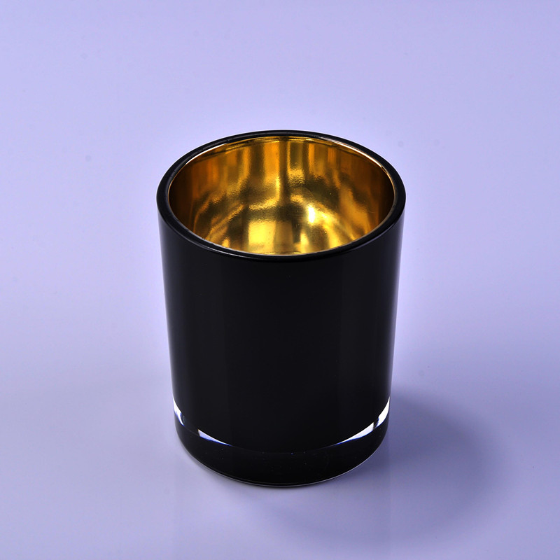 Lujo negro y oro pintura votiva velas tarro de cristal