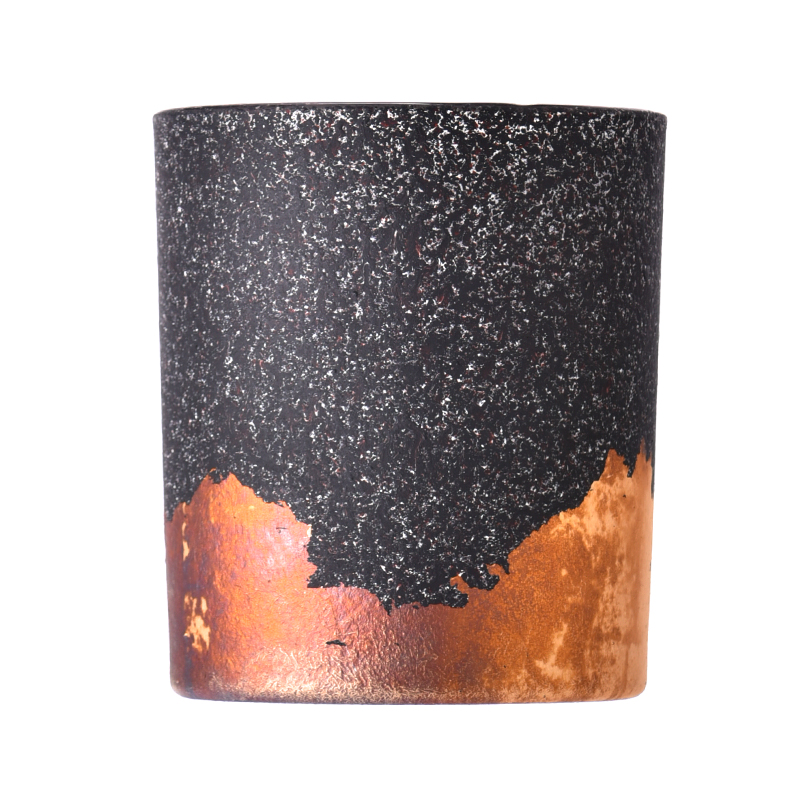 Mewah disesuaikan 415ml logam hitam bawah emas balang lilin kaca tinfoil