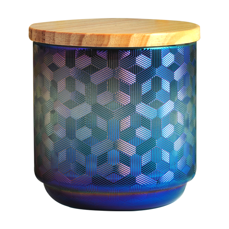 豪华玻璃蜡烛罐与盖子430ml 15oz编织图案设计
