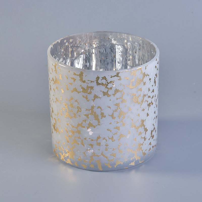 Frascos de vela de cristal del cilindro del ópalo del final del mercurio del oro de lujo al por mayor