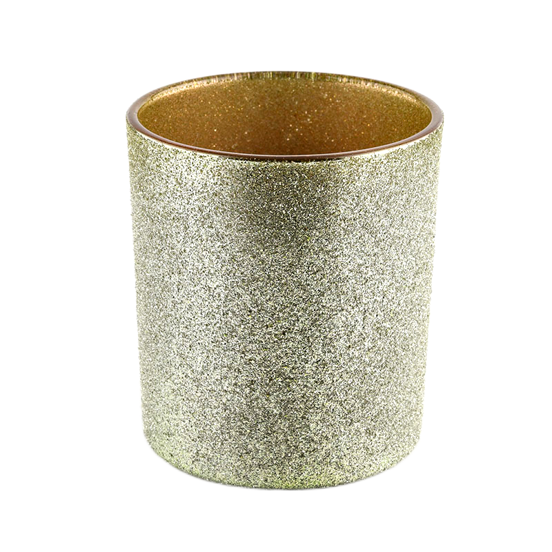 Jarra de vela de vidrio de superficie de arena dorada de lujo para la fabricación de velas