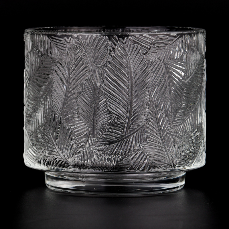 Luxusblattformmuster klares Glaskerzenglas für Home Deco