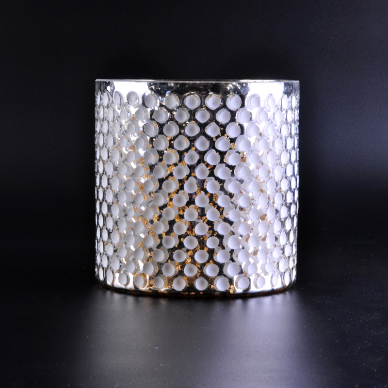 Sostenedor de vela de cristal de plata de lujo con puntos blancos