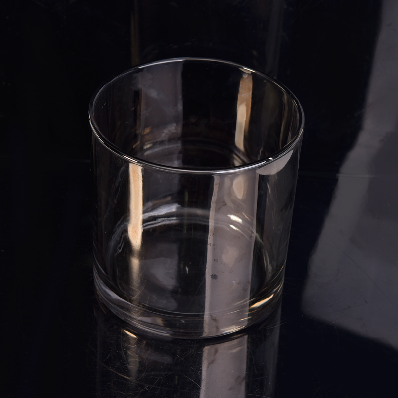 Frasco de vela de vidro feito à máquina com decoração de chapa de ferro