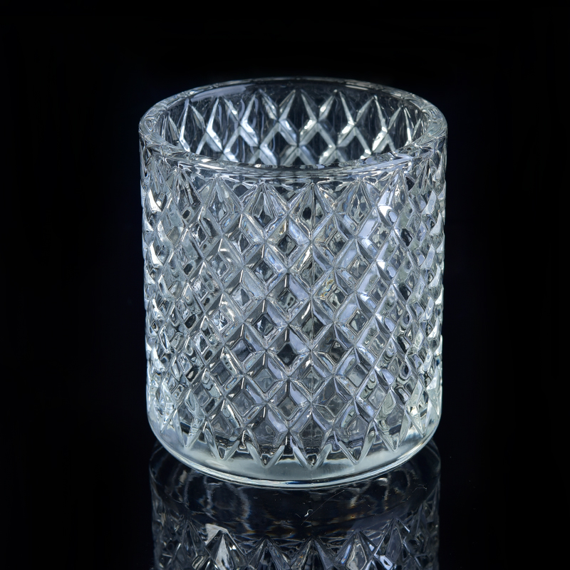 Machine made transparent diamond glass candle jars
