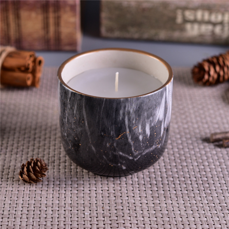 Marble scented candles in ceramic candle jar with marble decal printing