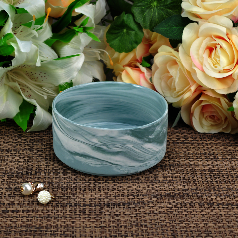 Marble texture round shape ceramic candle holder with different sizes
