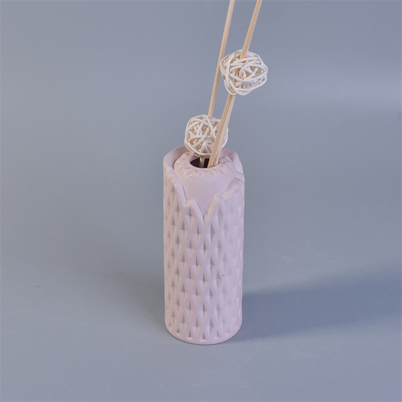 Matt Pink Woven Pattern Ceramic Aroma Diffuser Garrafa para Home Fragrance