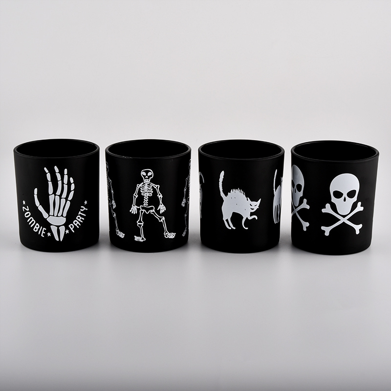 哑光黑色玻璃蜡烛罐，带有定制徽标印刷
